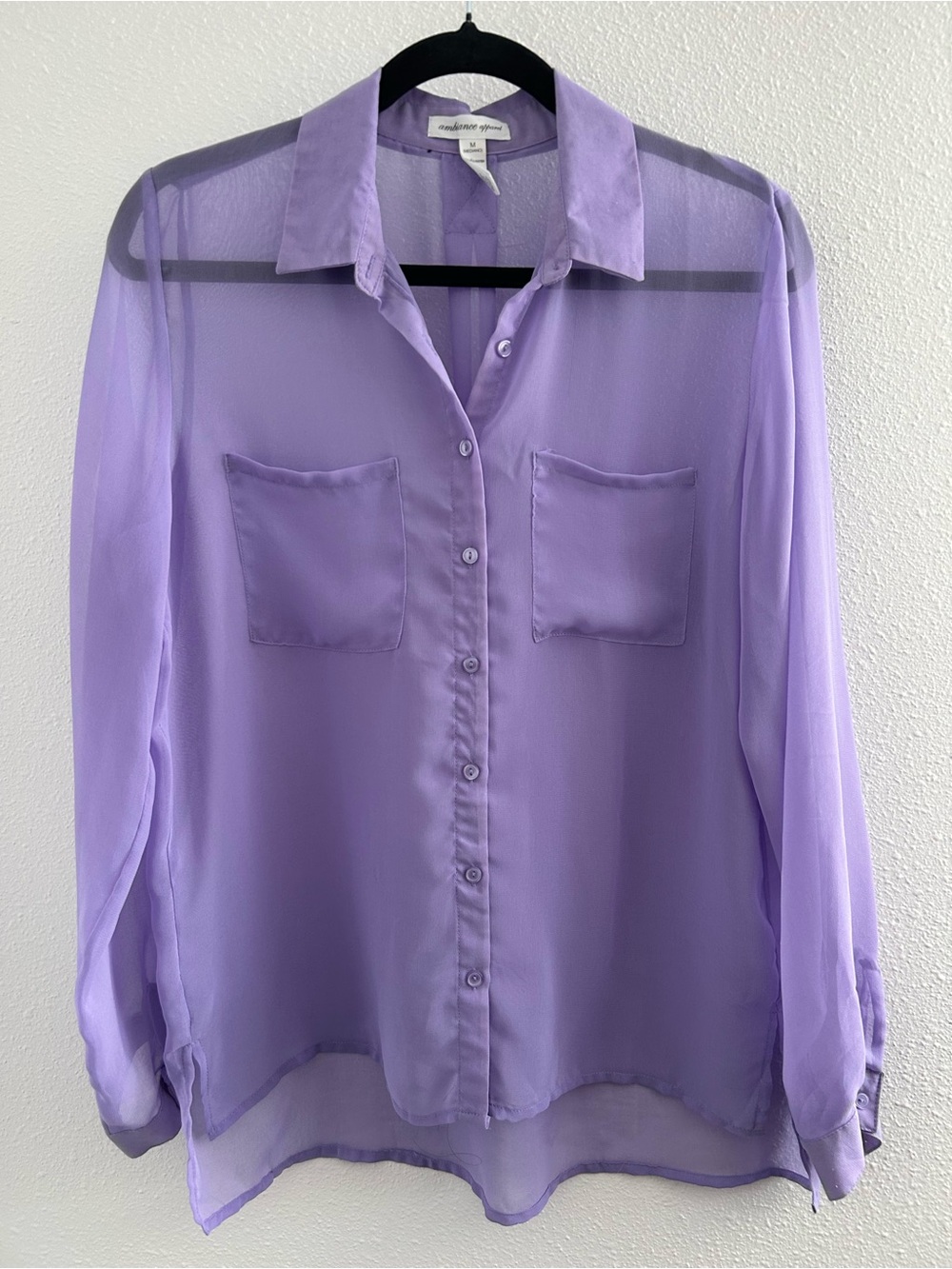 Ambiance Lavender Sheer Button-Down Shirt